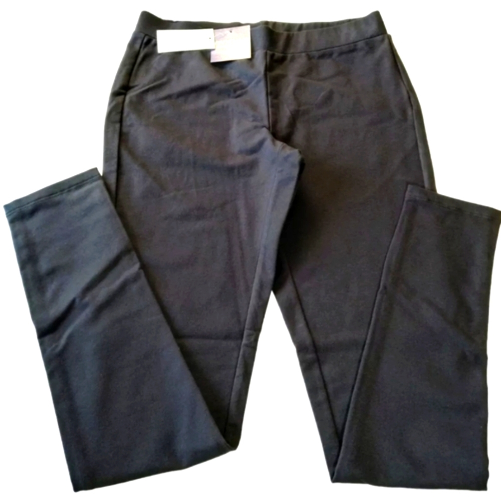 Vivienne Tam Womens Leggings Raquel Ink Navy Cotton Blend Sz M Mid Rise NWT-$68